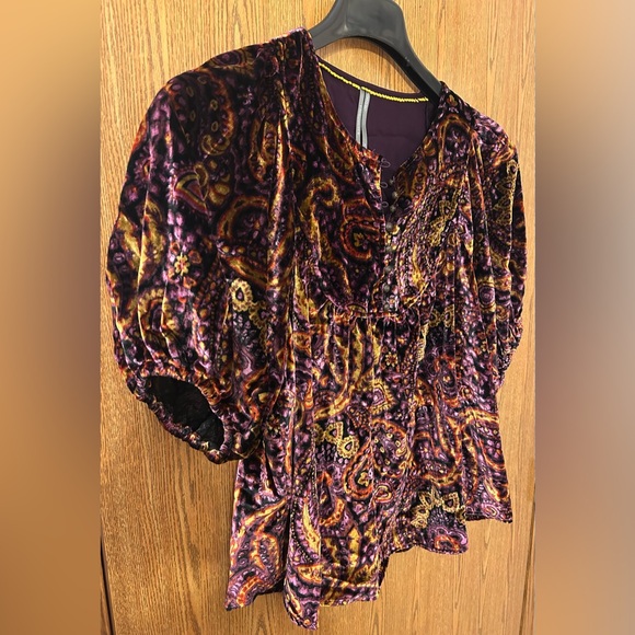 Anthropologie Puff-Sleeve Velour Peasant Paisley Blouse - Picture 6 of 13
